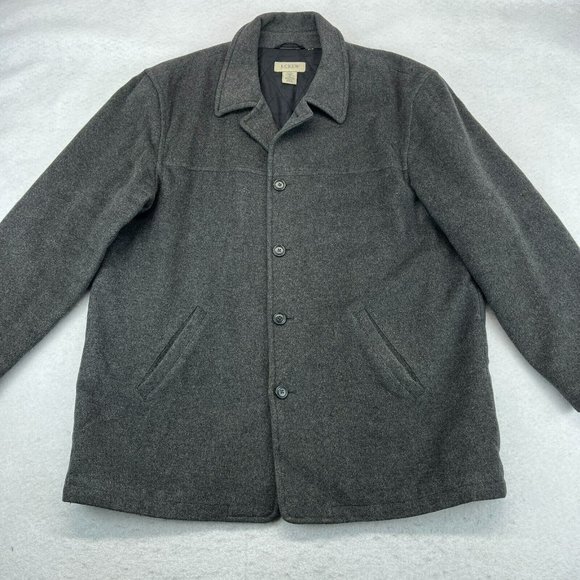 J.Crew Wool Coat XL Extra Large Men's Quilted Lined Dark Gray *Flaw* - Picture 1 of 12